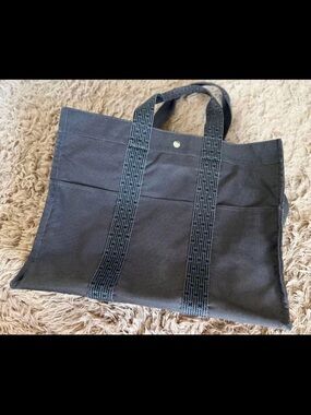 Hermes Black Canvas Tote with Signature Web Straps